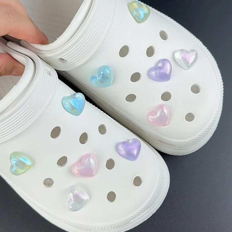 

10PCS Fashion Shoe Charms Set Accessories Hole Shoe Buckle Resin Shiny Mermaid Heart Beads DIY 3D Shoes Decorations Party Gift