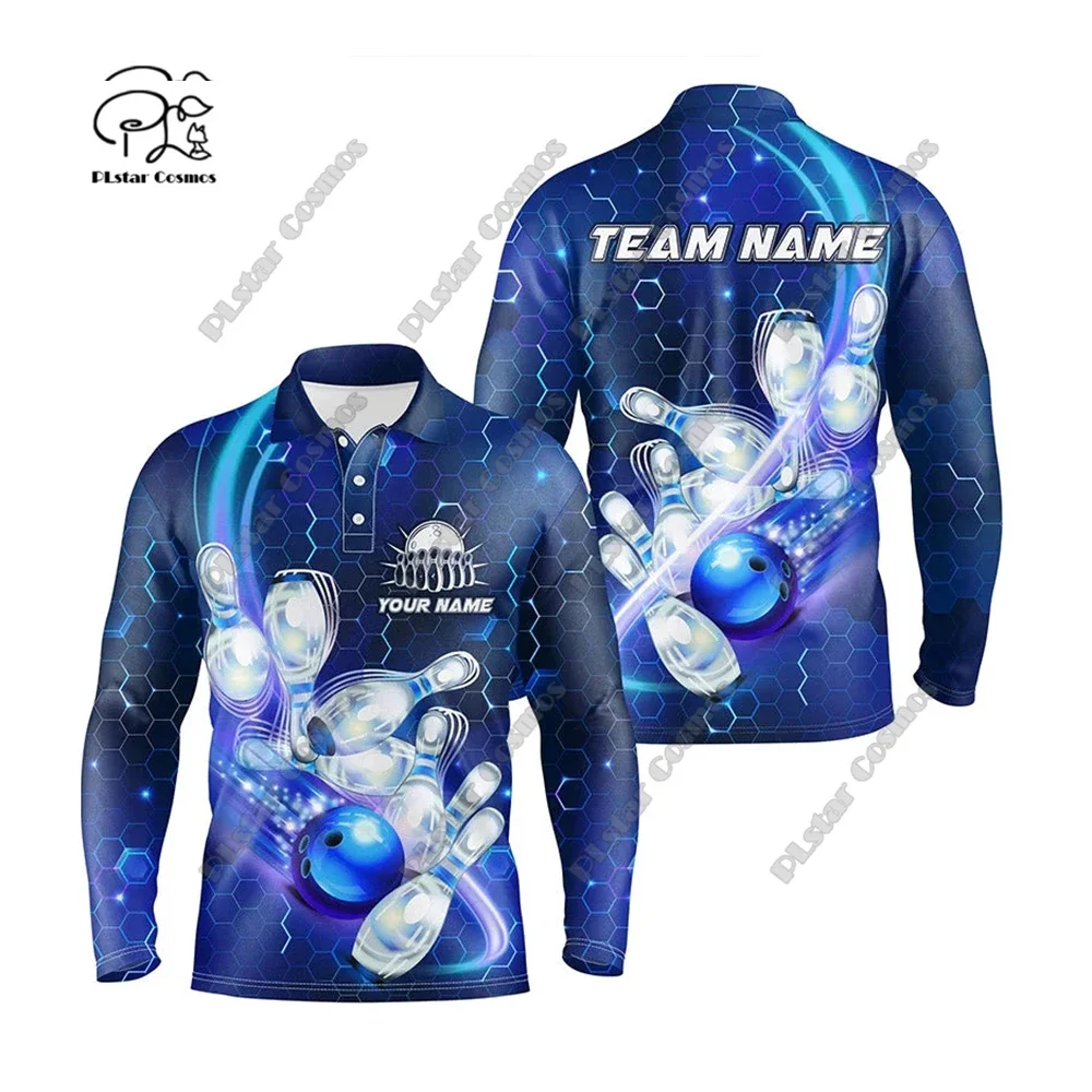 

New 3D Printed Bowling Multicolor POLO Long Sleeve T-Shirt Unisex Team Gift Customizable with Name and Team Name CX-2