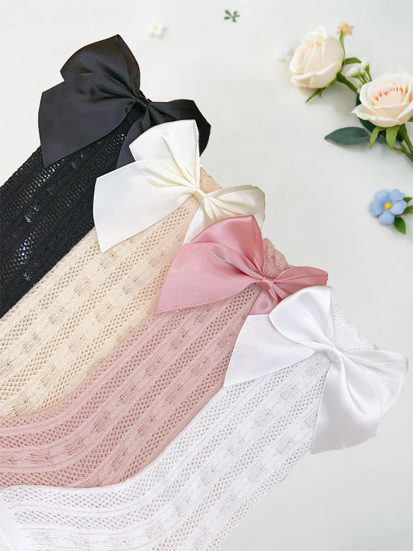 4 Pares De Meias Antimosquito Com Laço De Cetim Para Meninas De 1 A 6 Anos,Ideal Para Combinar Com Vestidos De Princesa E Lolita