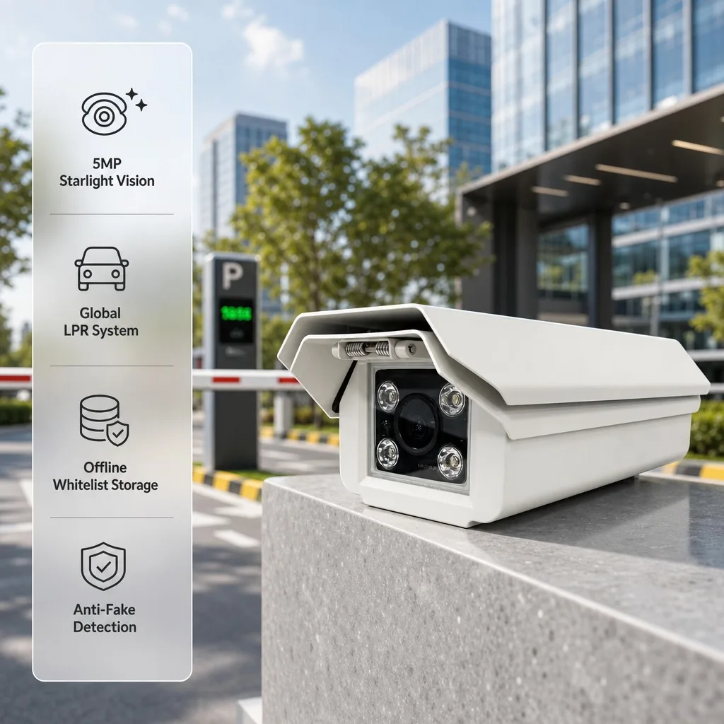 Vehicle Access Control 5MP License Plate Recognition Camera DC12V RJ45 RS485 Smart Parking Security System ANPR LPR Camera