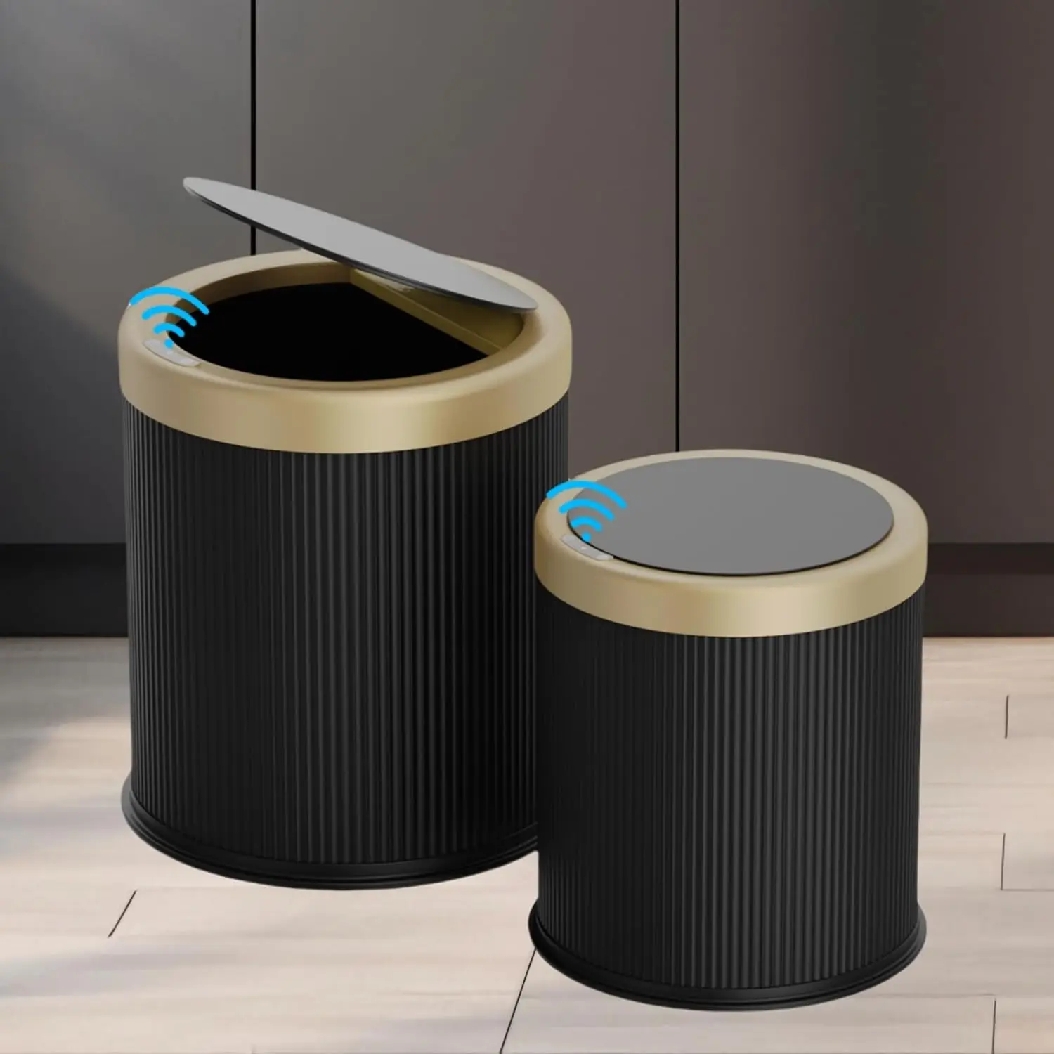 

2Pack Automatic Bathroom Trash Can, Touchless Motion Sensor Garbage Can with Lid, Smart Dog Proof Trash Bin, Plastic