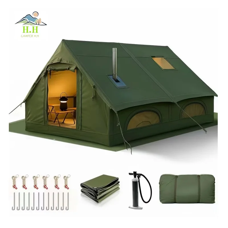 8-10 Person Large Double Layer PVC Oxford Waterproof Inflatable Camping Tent Three Bedrooms One Living Room Quick Automatic Tent