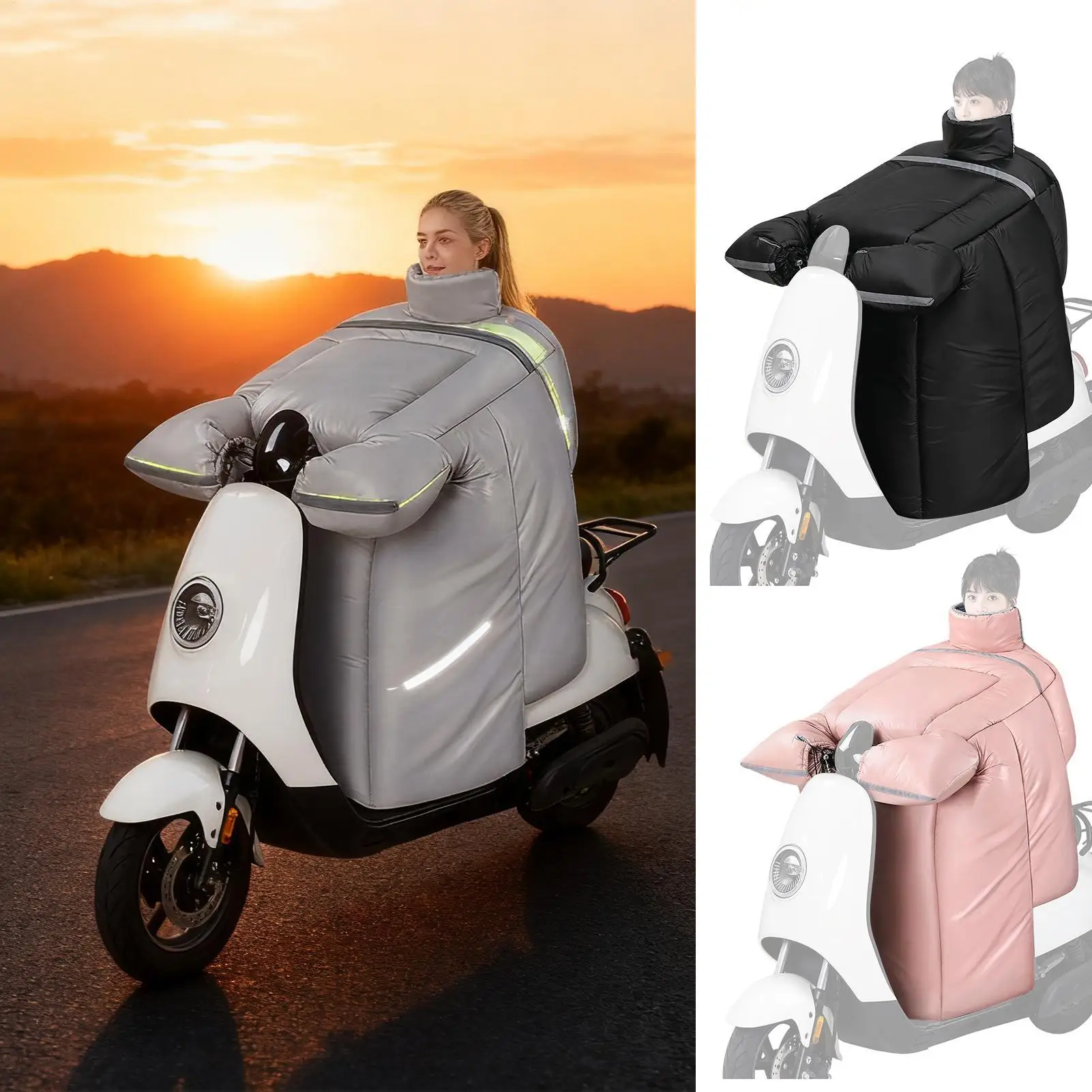 スクーター防風キルト-冬用バイクレッグエプロンカバー-防水厚手ブランケット-手袋付き-バイク用保温レッグカバー