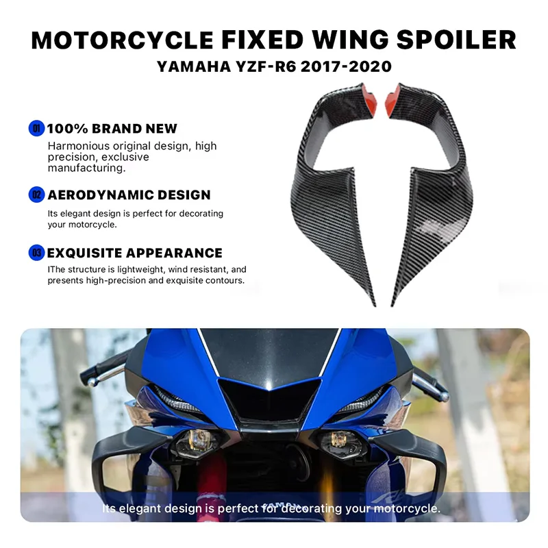 

For YAMAHA YZF-R6 YZFR6 2017-2022 Motorcycle Front Aerodynamic Fixed Wing Spoiler Side Winglet Windshield Wing Aileron Fairing
