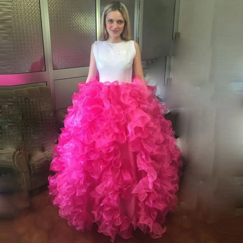 

Fuchsia Ball Gown Birthday Skirt For Women Chic Puffy Ruffles Organza Girls Birthday Skirts Without Top