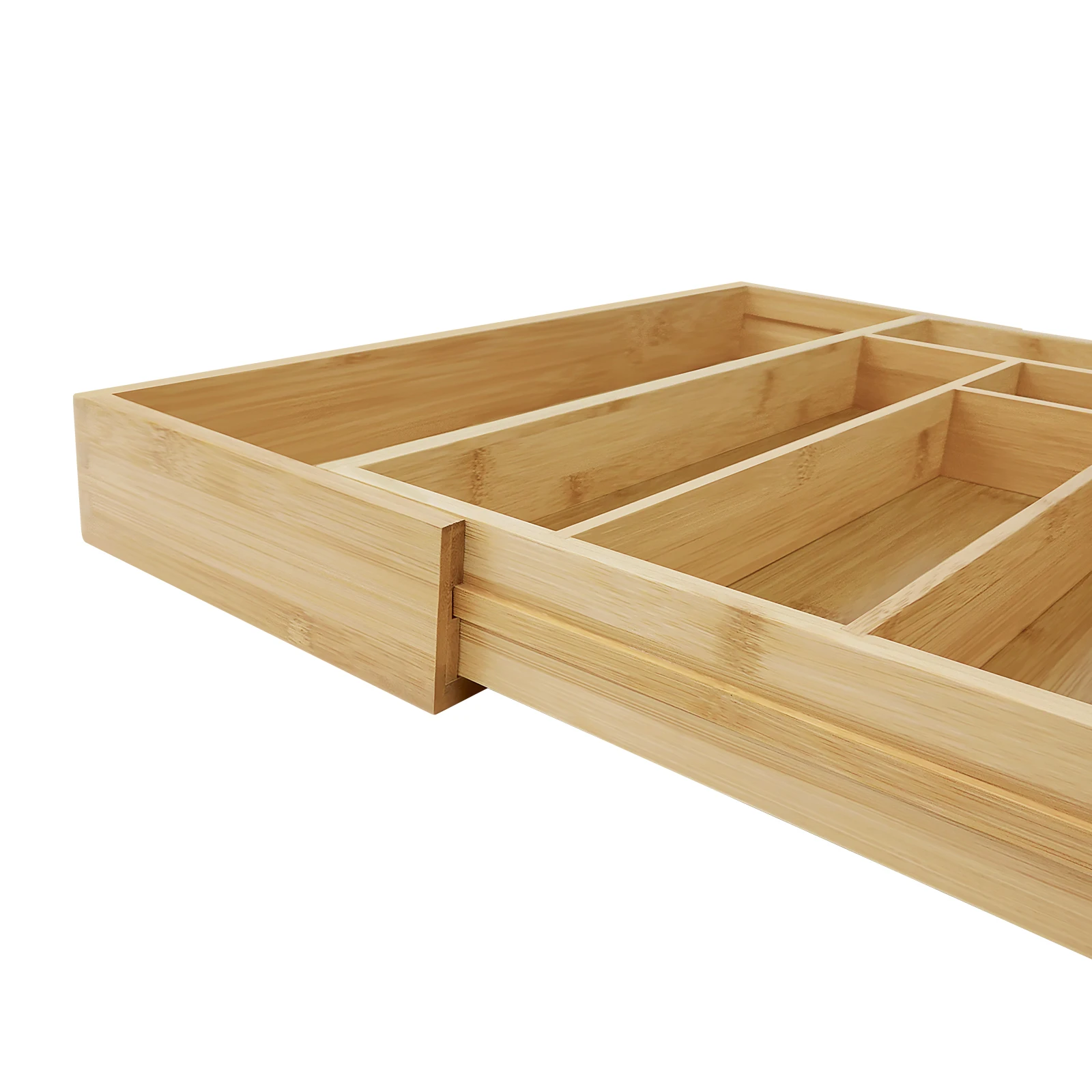Bambus-Besteckkasten, erweiterbar von 32 x 43 cm auf 52 x 43 cm, 5 cm Tiefe, 6 bis 8 separate Fächer für Küche, Schlafzimmer, Büro – Detail 13