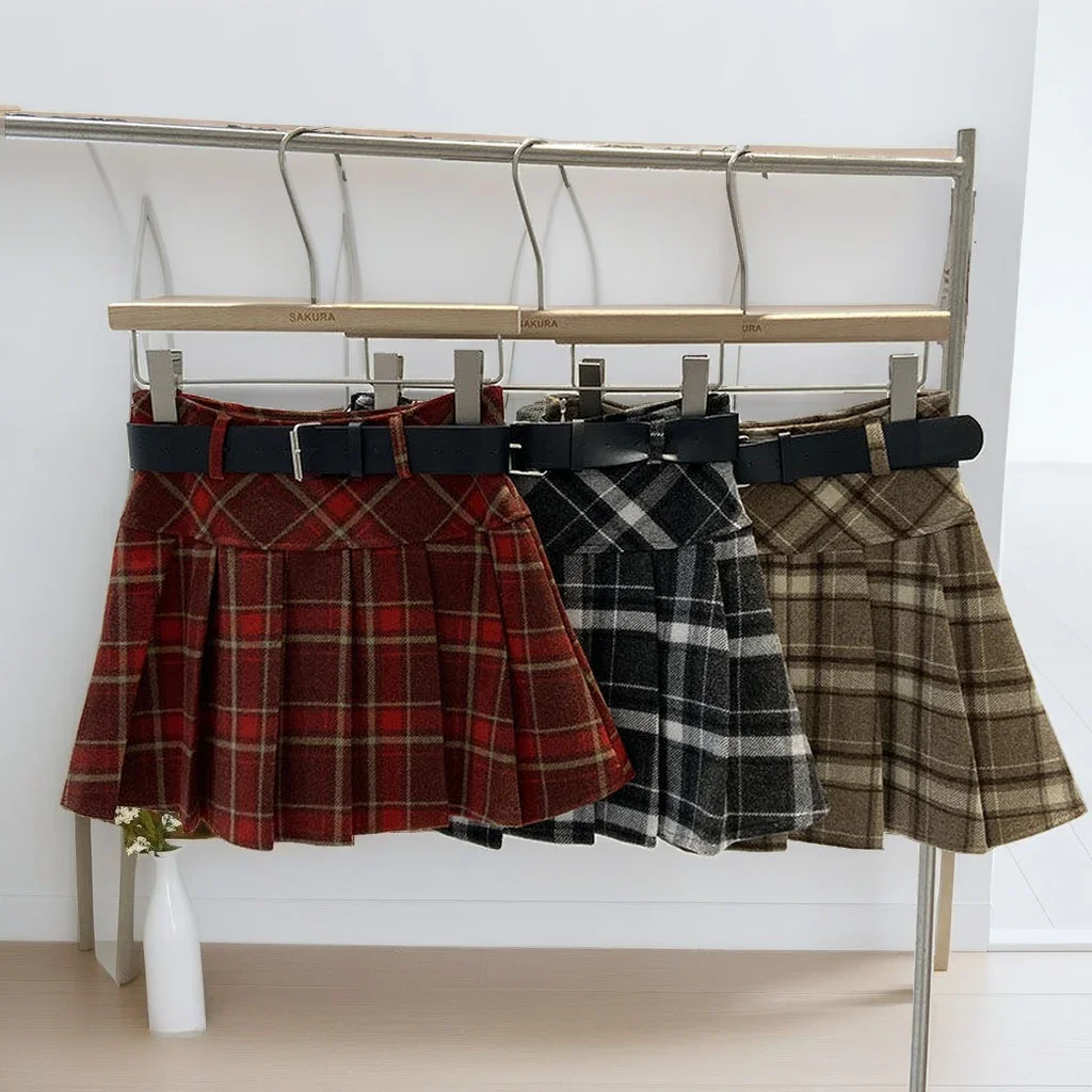 

Preppy Style Girls Pleated Skirt Winter Elastic Waist Anti-Peek Design Kids A-line Plaid Skirt Dance Children Princess Skirts