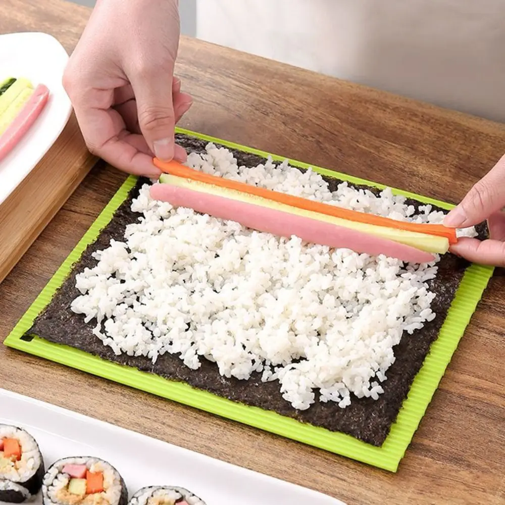 Soft Food Grade Material Silicone Sushi Roller Mats Professional Reusable Cake Roll Pad Hangable Square Sushi Maker Roller Rice