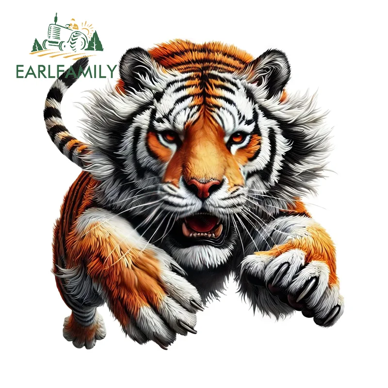 EARLFAMILY Vivid Fierce Tiger Fine Car Decals Funny Creative Fashion Skateboard Decals 3D PVC Auto ATV Scratch-Proof Sticker