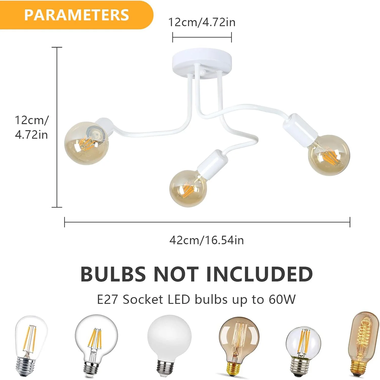 Modern White Ironwork Ceiling Lamp, Retro Indoor Bedroom, Living Room and Kitchen Decorative Lamp (without Bulb)