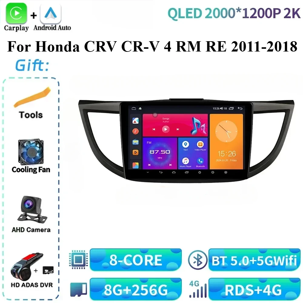 

Android 14 For Honda CRV CR-V 4 RM RE 2011-2018 Car Radio Multimedia Player Navigation 4G GPS BT Wireless CarPlay Screen Stereo