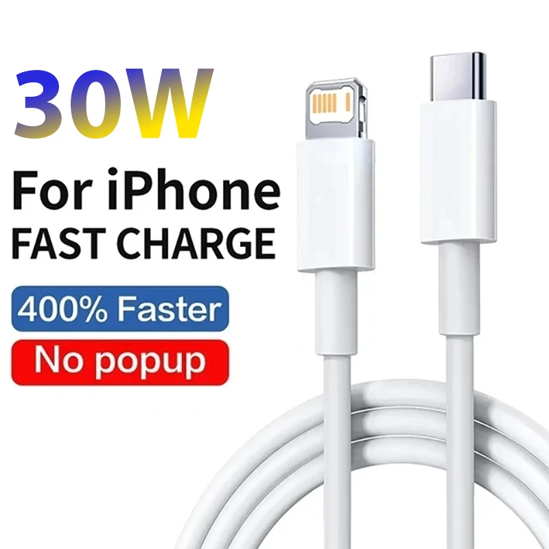 Charging 30W Fast Charger Cable For iPhone 16 15 14 13 12 11 Pro Max Mini XR XS X 6 7 8 Plus iPad Pro Type C to iOS Quick Charge