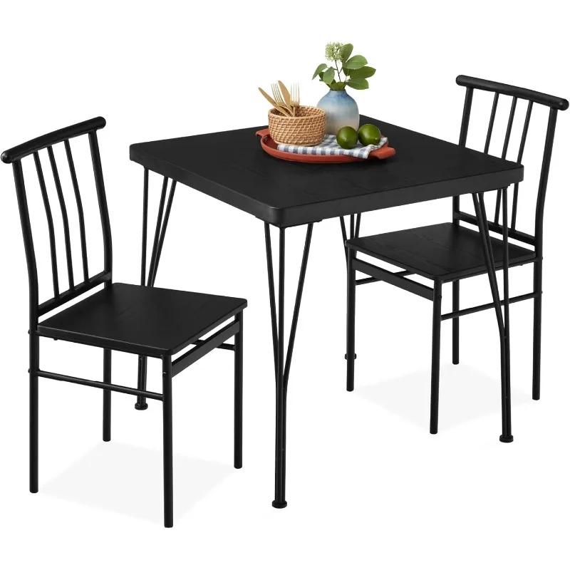 Best Choice Products 3-Piece Dining Set Modern Dining Table Set, Metal and Wood Square Dining Table