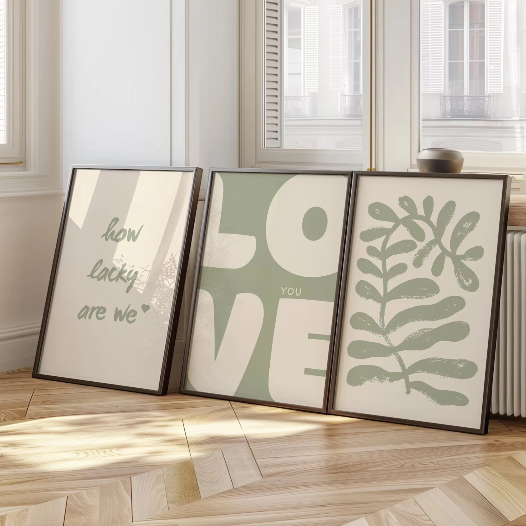 Salbeigrünes Wandkunstdruck auf Leinwand mit botanischen Motiven und Liebeszitaten, Poster, Bild für Wohnzimmer, Schlafzimmer, Restaurant, Heimdekoration