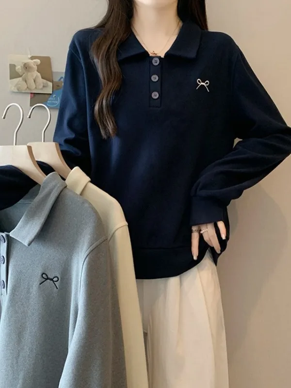 

Женский свитшот с длинным рукавом и узлом, больших размеров, в корейском стиле, для осени и зимы, универсальный, стройнящий, в стиле lazy style