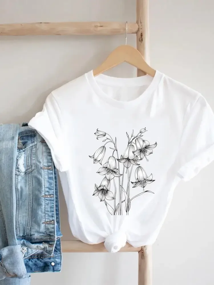 Ladies Casual Top Women Short Sleeve Tee Print Female Clothing T-Shirt Watercolor Flower Fashion Graphic Summer Aesthetic Clothe