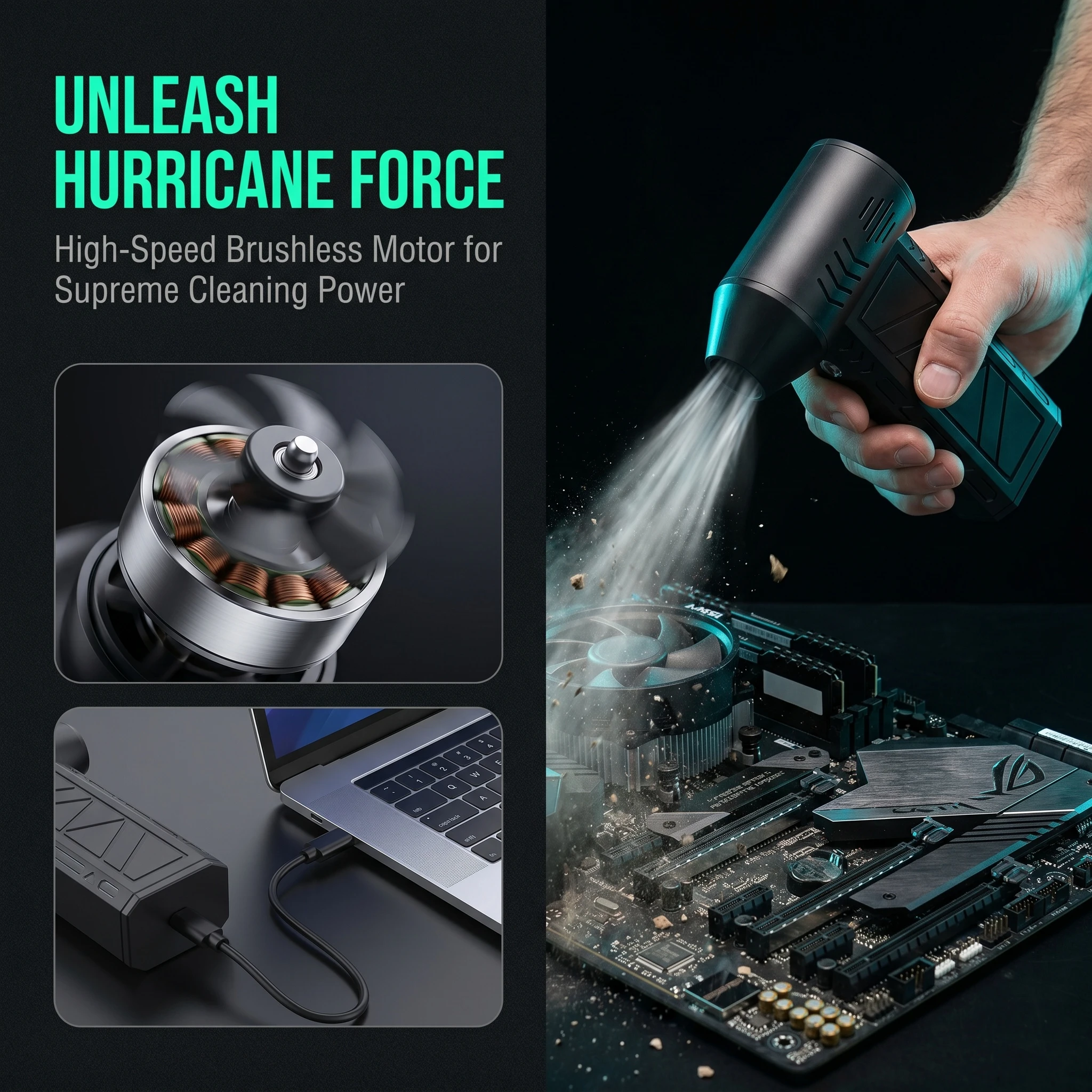 Handheld Mini Turbo Jet Blower with 130,000 RPM Brushless Fan