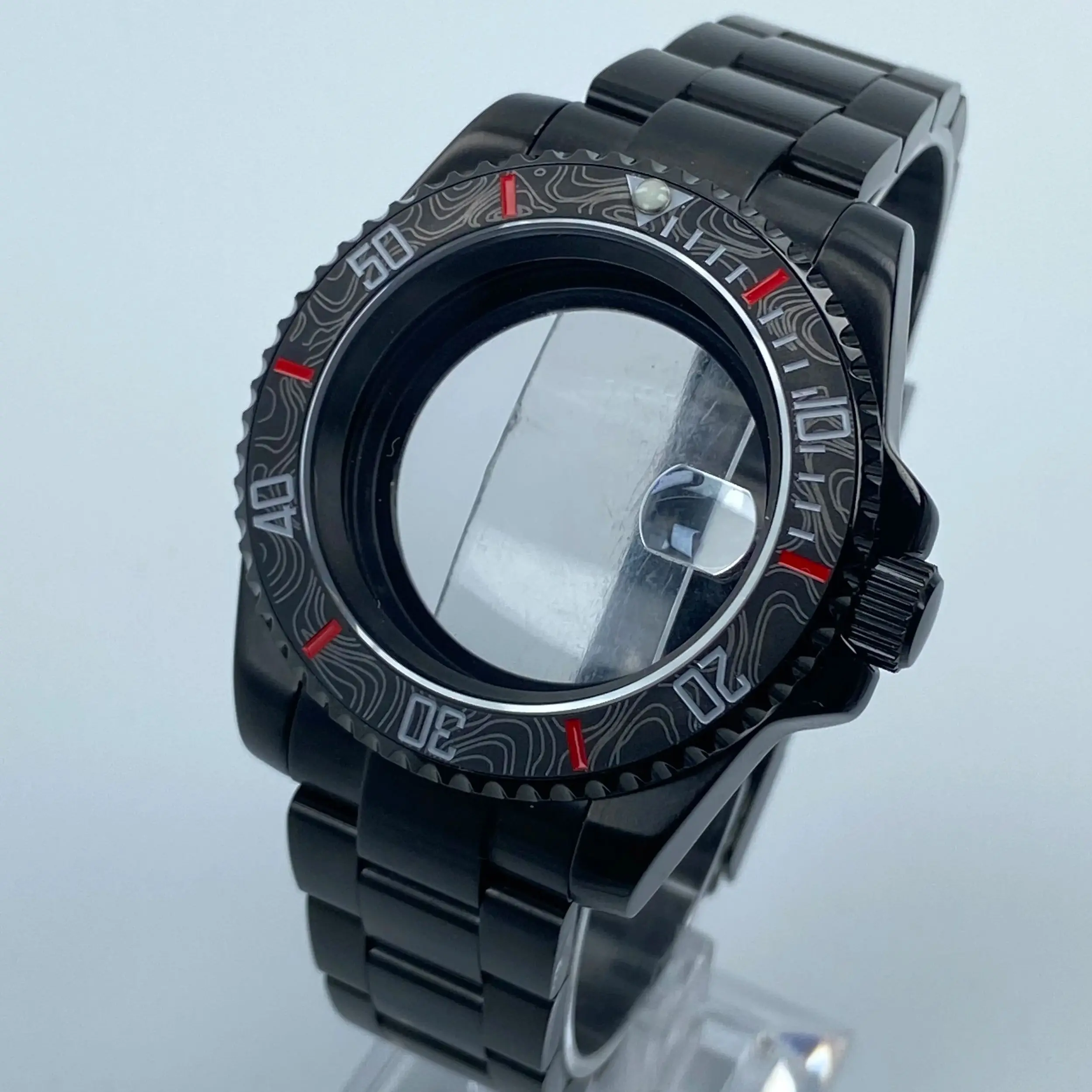 

40mm Black Watch Case SUB/GMT 120-Click Sapphire Glass for NH34/NH35/NH36 Movement Modification Parts