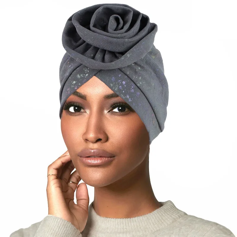 Woman Muslim Headscarf Cap Rose Flower Head Wrap Headband Elegant Retro Print African Turban For Ladies Beanies Caps Headpiece