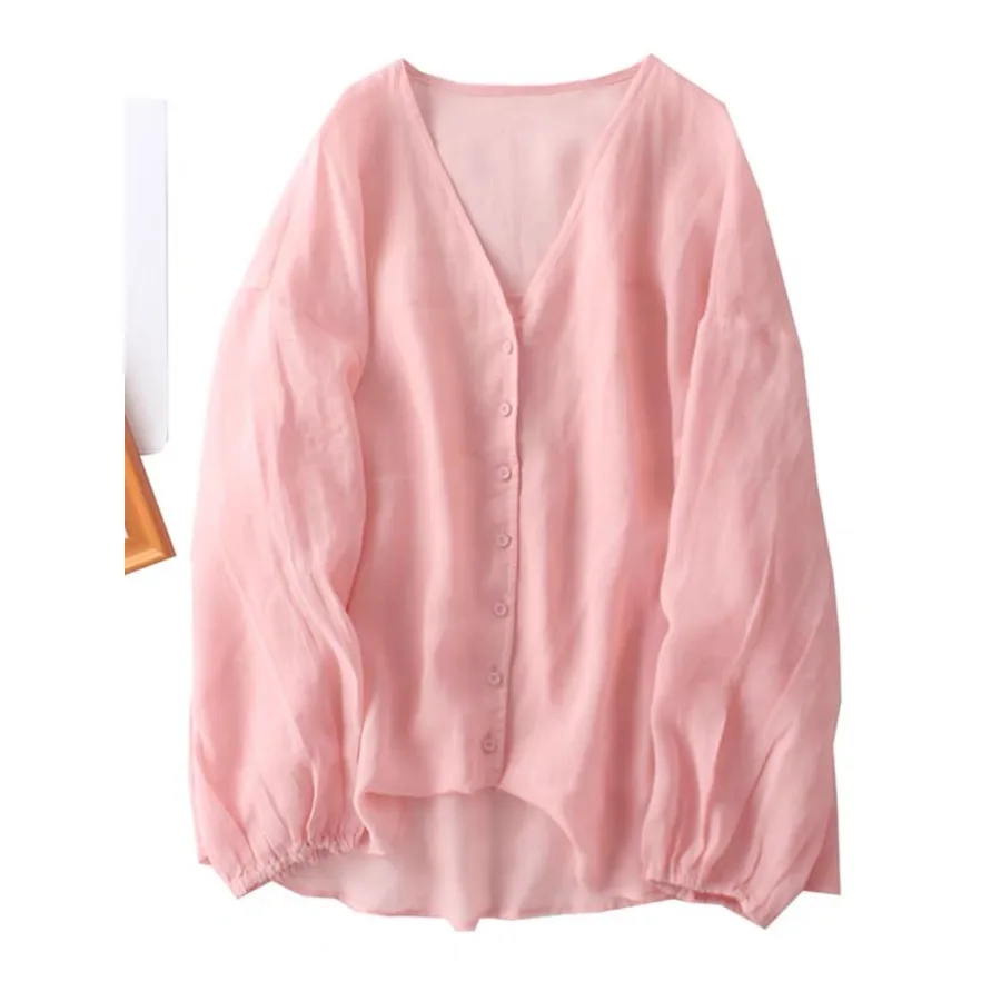 

Fre Sle Loose Long Sve V-Ne Женский хлопковый повседневный топ на пуговицах Agel Faion, осеннее новое поступление