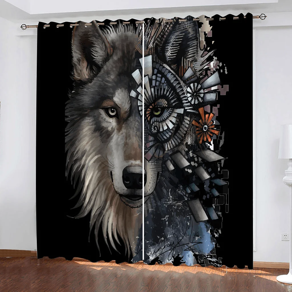 Majestic Lion Portrait Curtains Black Gold Animal Print Drapes Unique Living Room Bedroom Decor Curtains 2 Panels Set