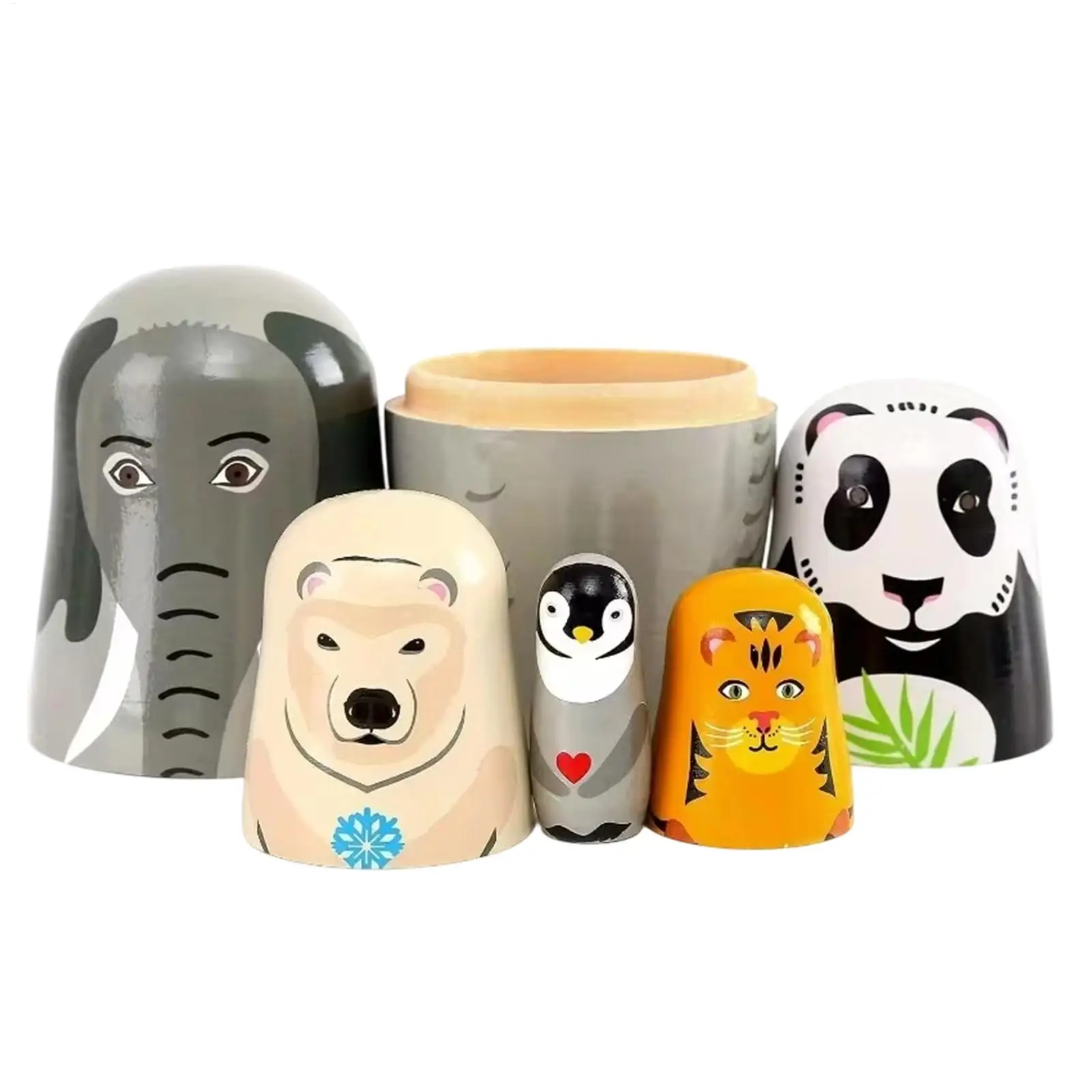 Nesting Dolls For Kids Wooden Cute Funny Russian Stackable Toys 5-Piece Animal Dolls Home Decor For Adults Kids Boys Girls