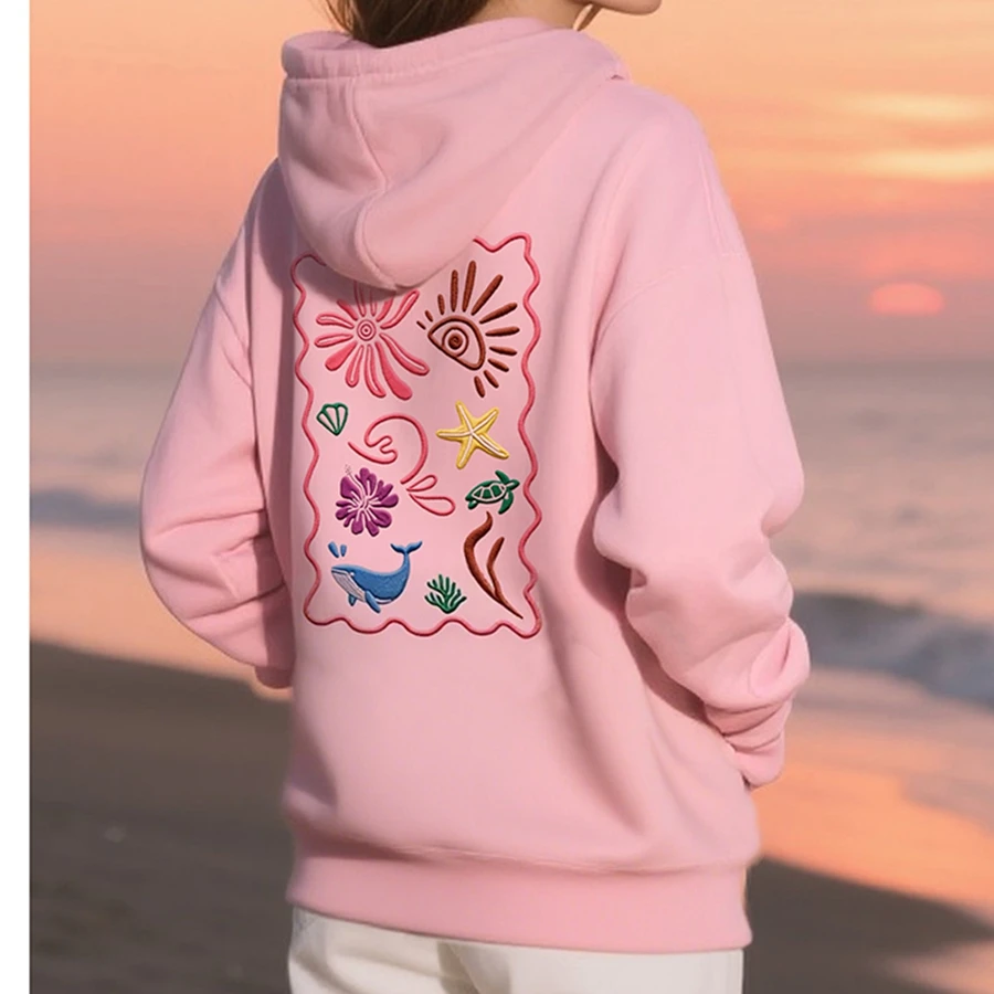 Roupas alternativas femininas primavera outono moletom com capuz manga comprida padrão bordado com capuz com bolso