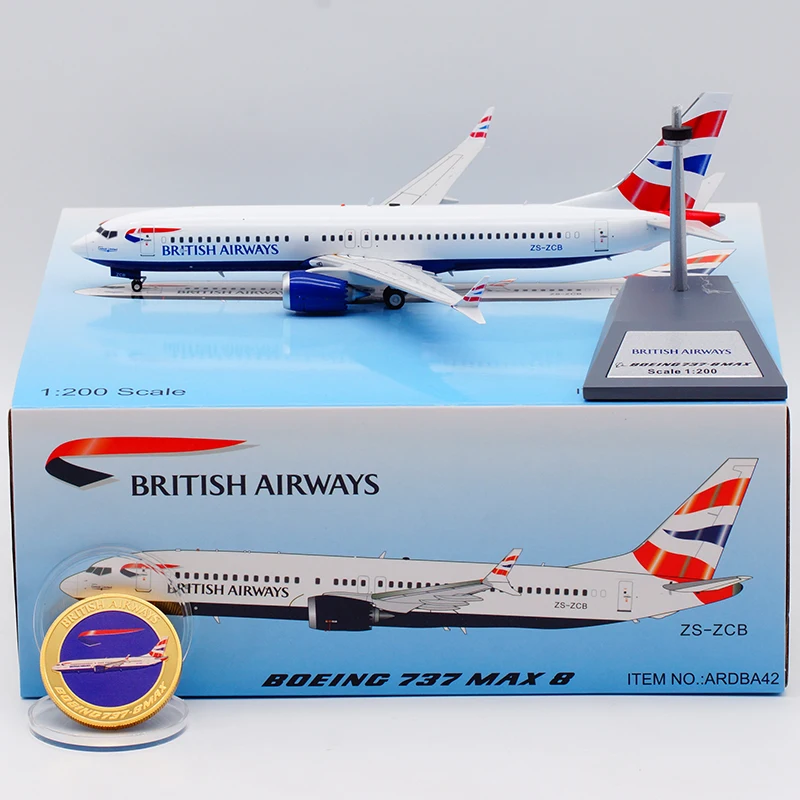 

ARDBA42 Alloy Collectible Plane Gift ARD 1:200 British Airways Boeing B737-8 MAX Diecast Aircraft Jet Model ZS-ZCB With Stand