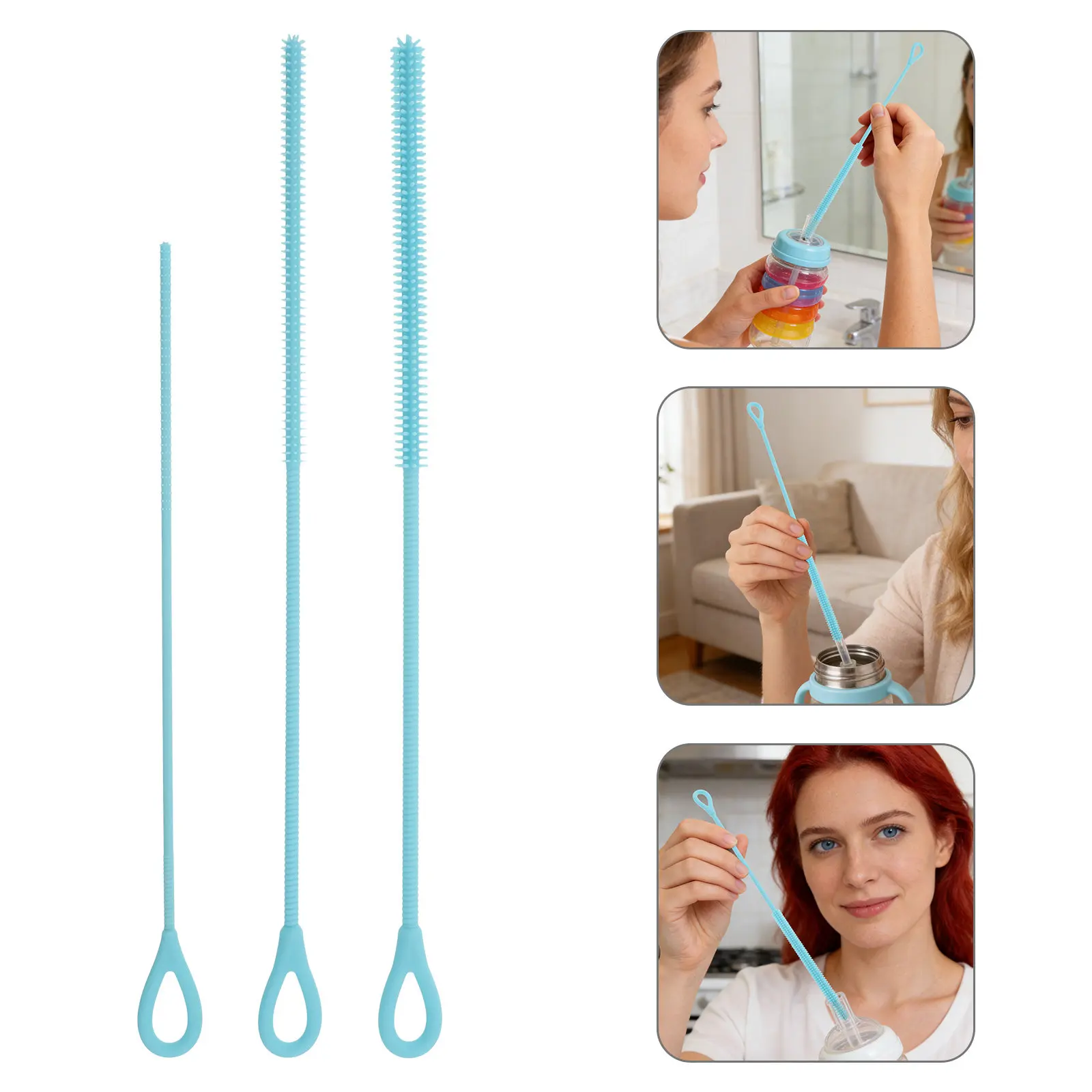

3Pcs Silicone Baby Bottle Cleaning Brush Set Gentle Soft Bristles for Feeding Bottles Straws Cups Lids Travel Reusable Straw