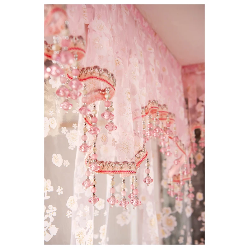 Magic Paste Princess Curtains Pastoral Korean Floral Tulle Door Window Drape Sheer Easy Install Bedroom Cortinas de Dormitory