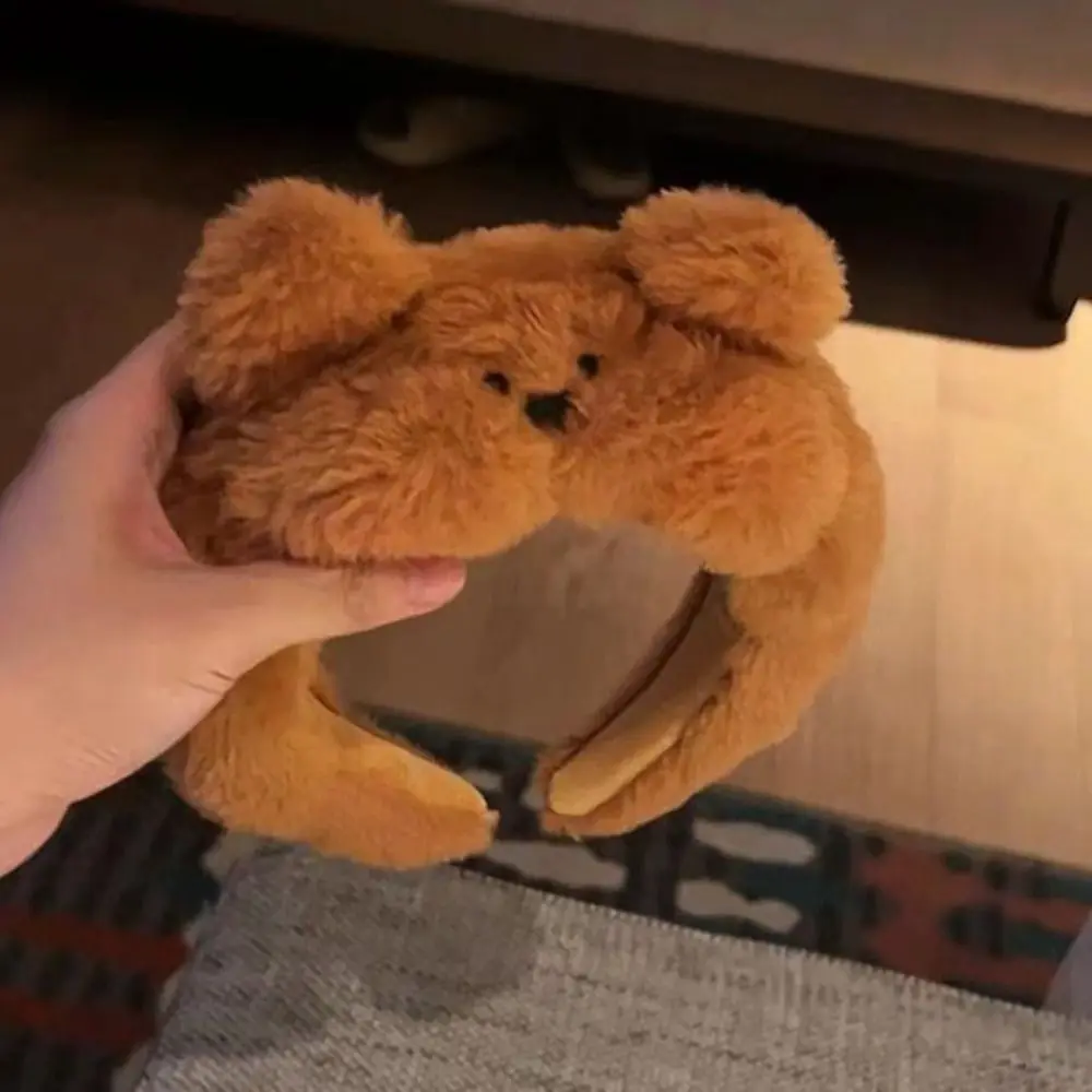 

Cute Design Bear Ears Hairbands Plush Material Soft Fabric Washing Face Hairbands Adorable Comfortable Bear Ears Headwear