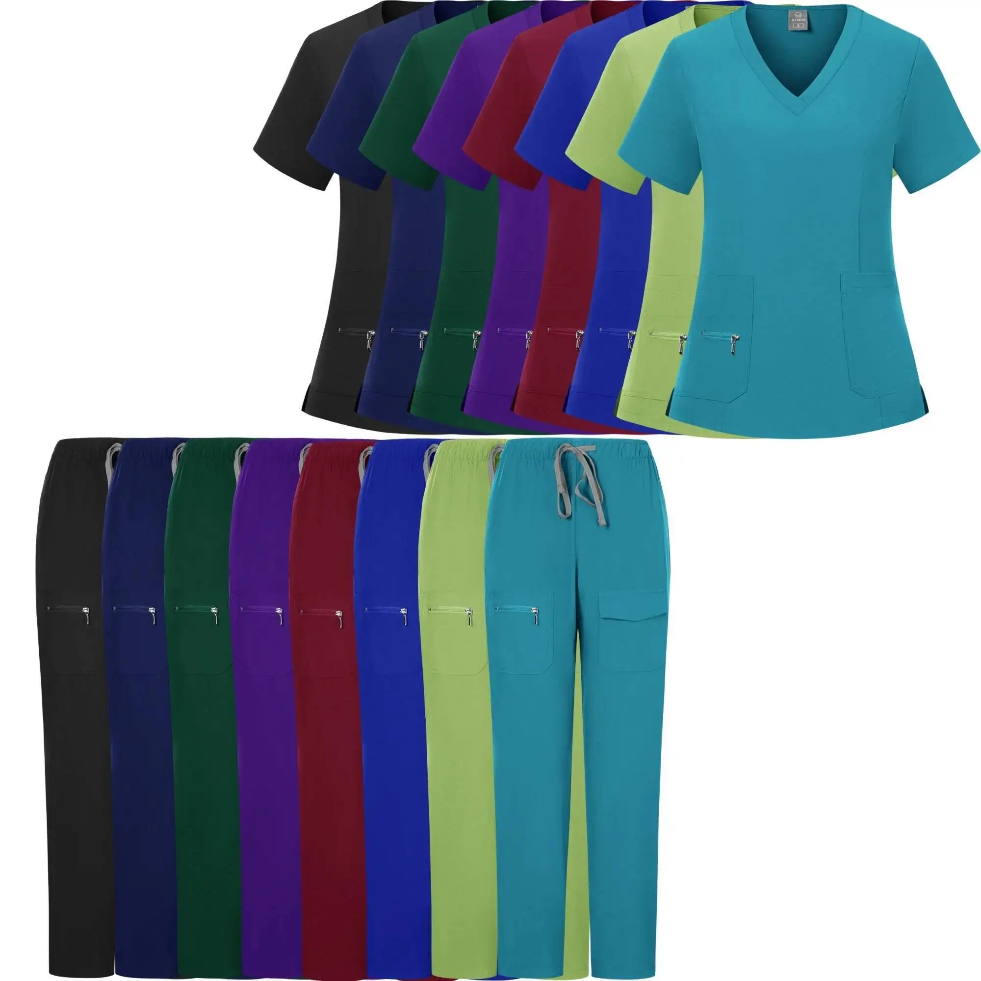 Nieuwe Medische Set V-hals Ziekenhuisuniformen Rits Verpleging Scrubs Uniform Sets Korte Mouw Tops + Broek Voor Vrouwen Verpleegster