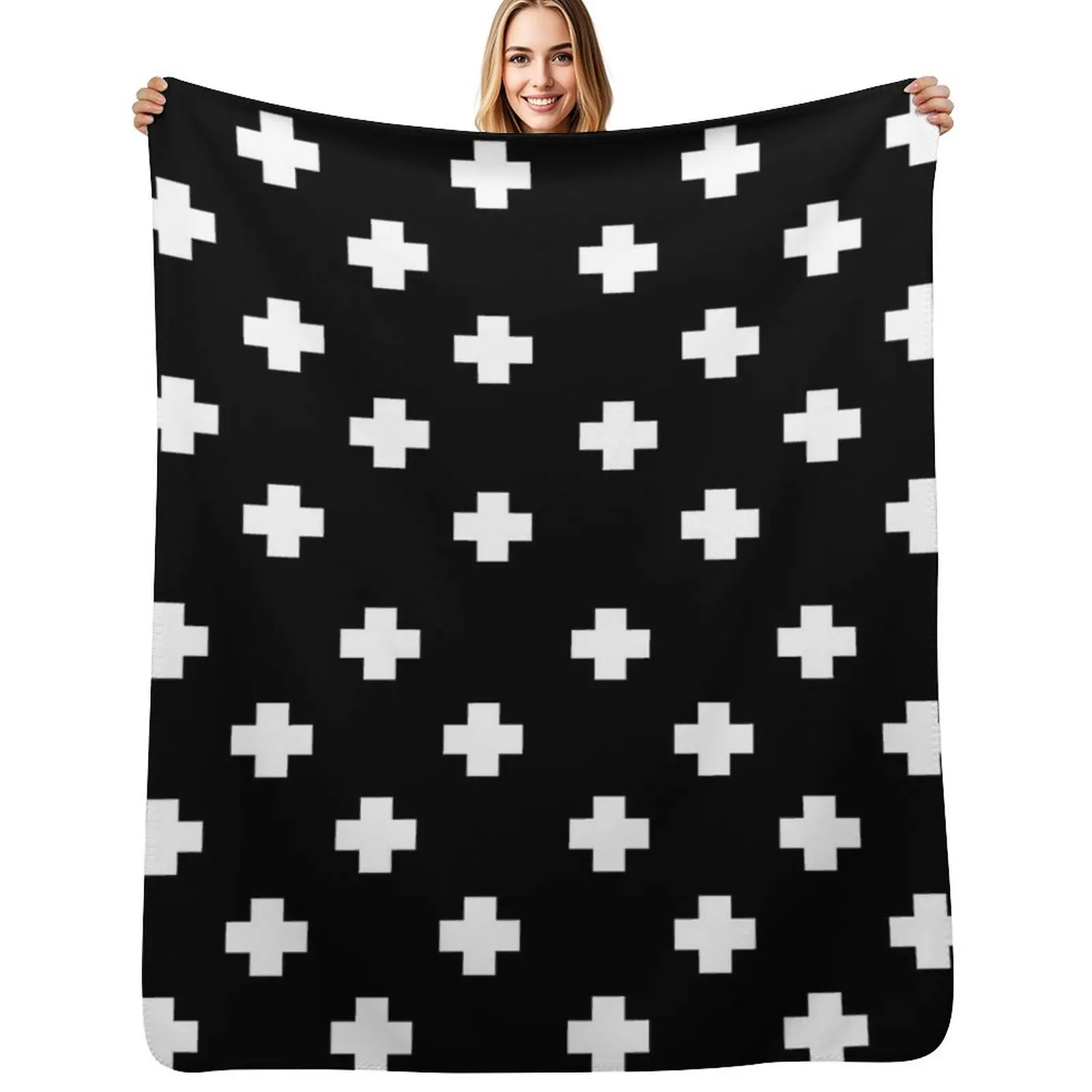 Swiss Cross Pattern Throw Blanket Multi Use Warm Blanket for Living Room Bedroom
