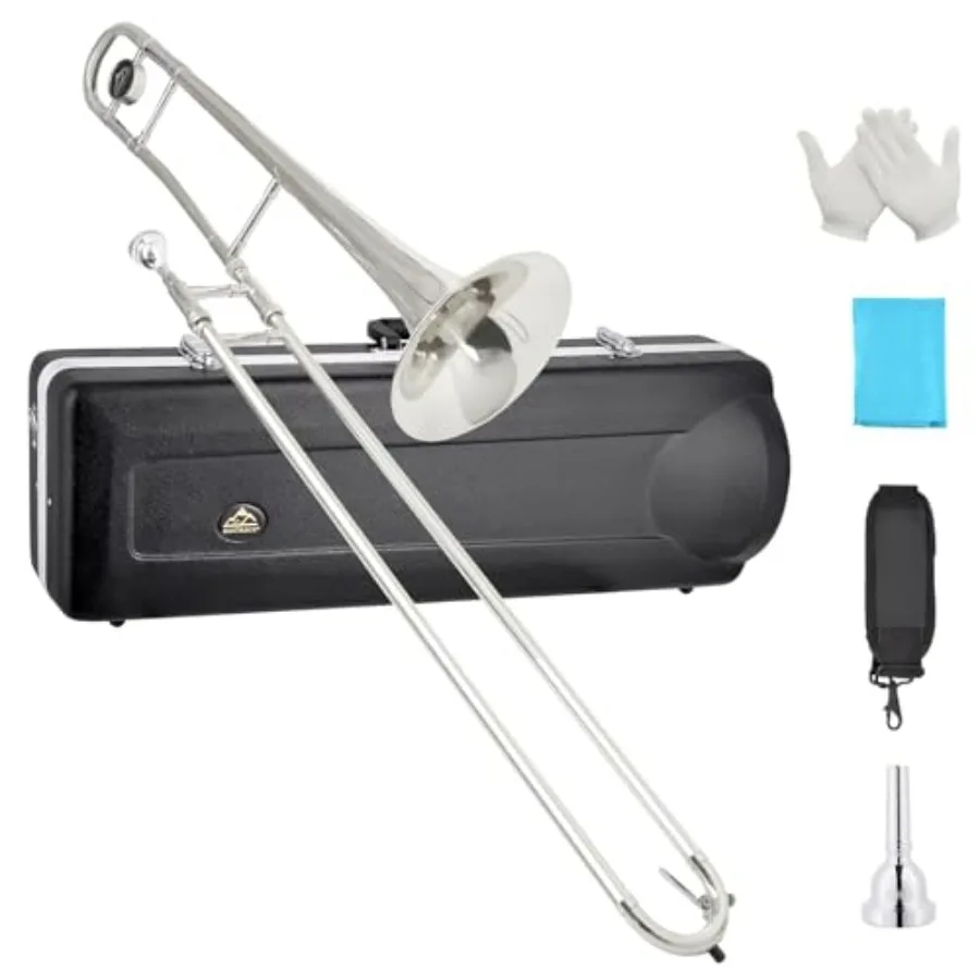 

Тромбон тенорный EASTROCK Bb, латунный, с покрытием, для начинающих студентов, с жестким футляром, мундштуком и белыми перчатками, 1 шт.