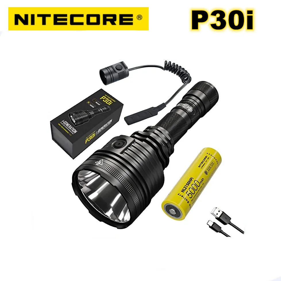 NITECORE P30i LED Flashlight 2000 Lumens 1000meters long range i-Generation USB-C Rechargeable Searchlight with 5000mAh Battery