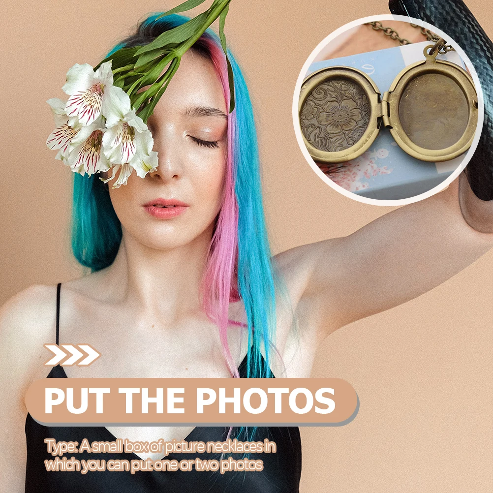 

Photo Box Necklace Locket for Girls Geometry Pendant Necklaces Alloy Chain Birthday Graduation