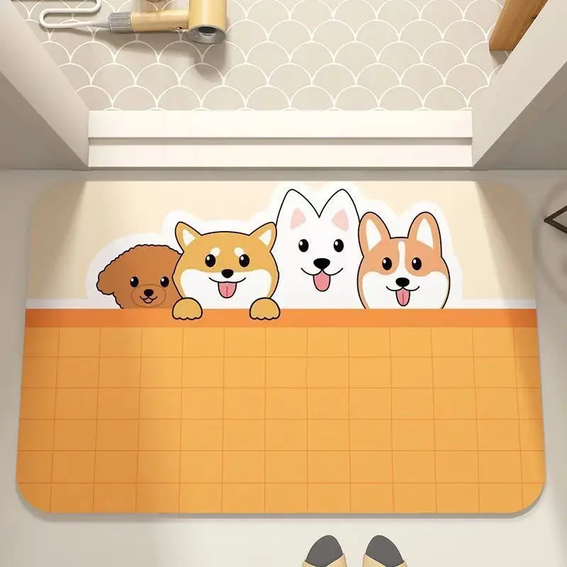 VIKAMA Cartoon Lying Dog Bathroom Floor Mat Soft Diatom Mud Non-Slip Rug Water Absorbent Shower Mat for Home Decor