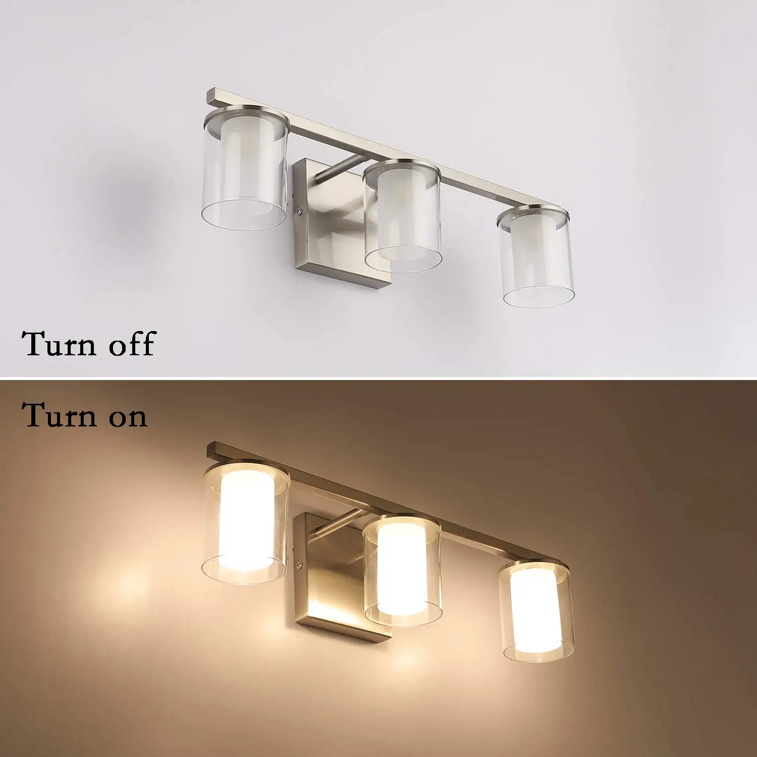 18in 3-Light Nickel Bathroom Vanity Light Fixture over Mirror with Clear Glass Shade G9 Socket, Wall Light for Bathroom Mirror