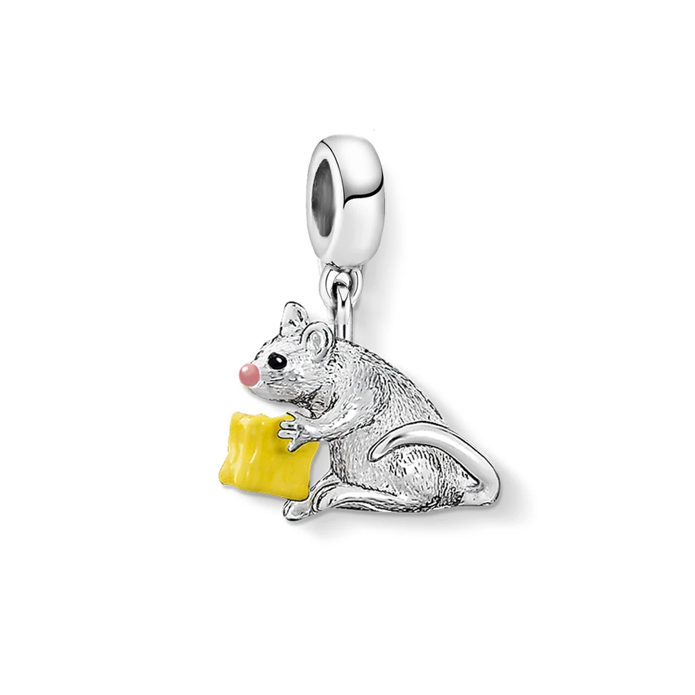 Mouse & Cheese Charms Pendant Fit Europe Bransoletka, europejski styl 925 Sterling Silver Cute Fashion Jewelry Club dla kobiet i mężczyzn — zdjęcie 2