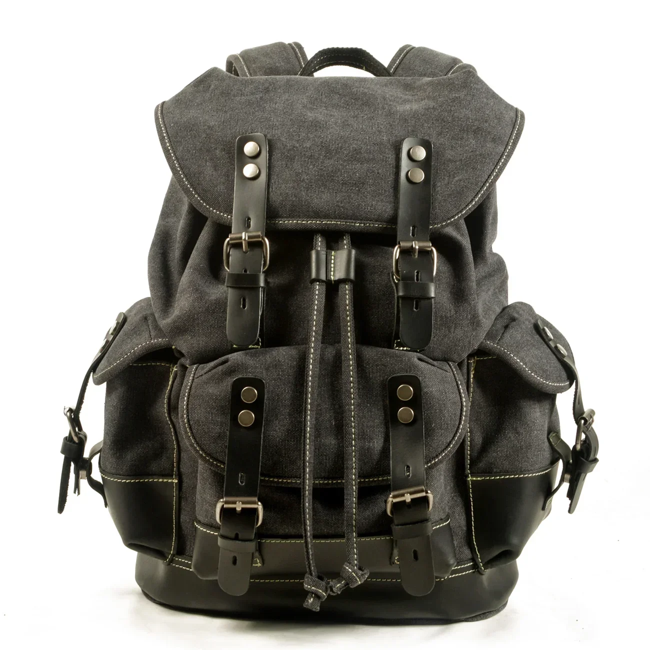 

Vintage Canvas & Leather Backpack, Large Capacity Drawstring Rucksack for Hiking, Travel & Daily Use Backpack