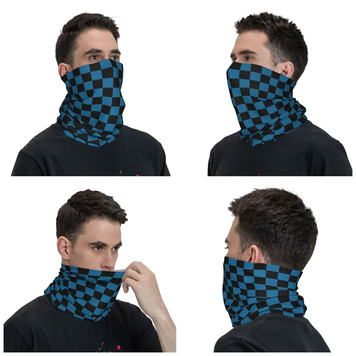 Blue And Black Checkered Bandana Neck Gaiter Printed Balaclavas Mask Scarf Warm Cycling Outdoor Sports Unisex Adult All Season