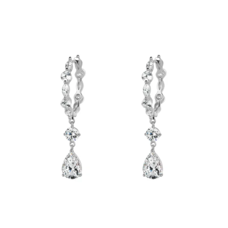 

BELLUX 925 Silver Synthetic Zircon Earrings White Water Drop Full Diamond Fashion Simple Earrings for Women