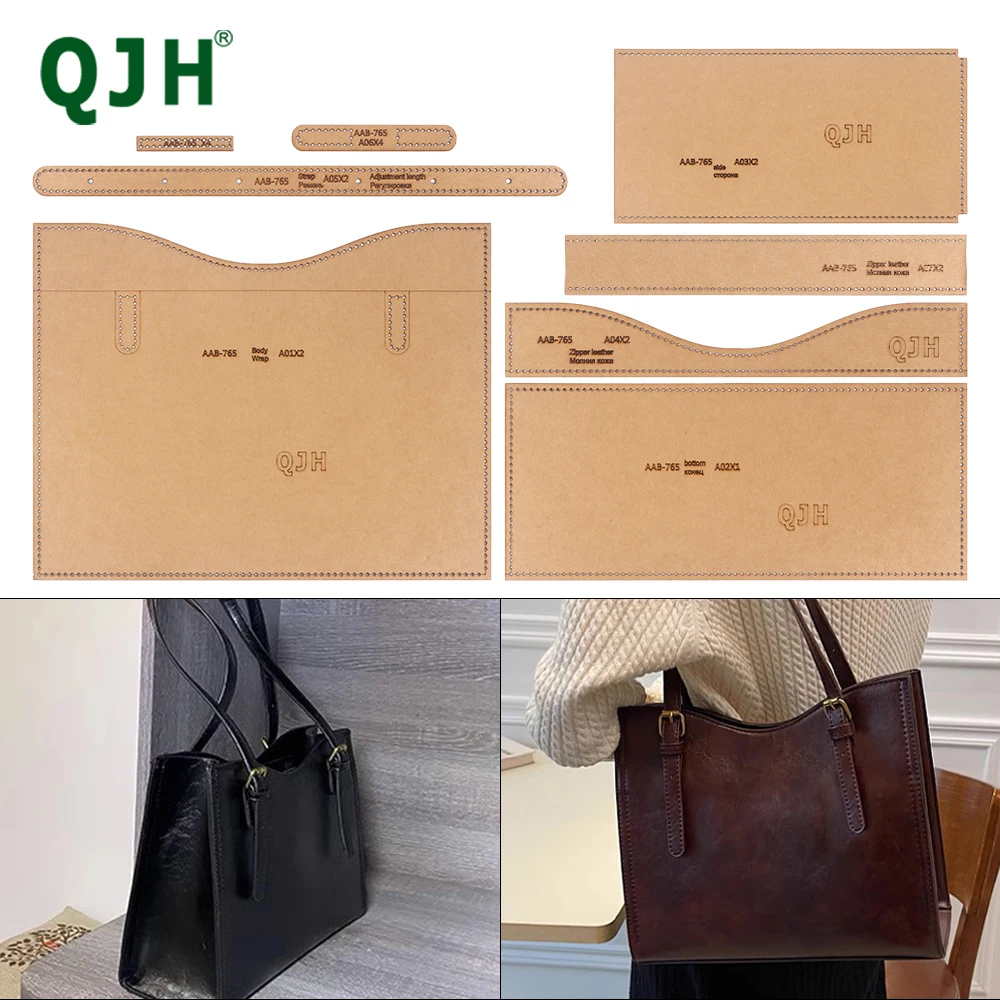 QJH Ladies Large Capacity Shoulder Bag Kraft Paper Template DIY Leather Craft With Hole Template Sewing Pattern Accessories