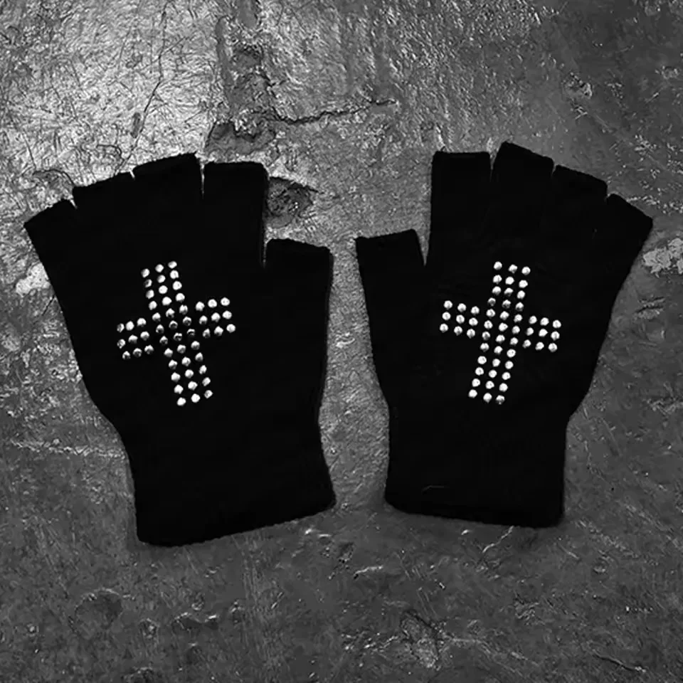 Y2K-Punk-Handschuhe für Männer und Frauen, heiße Ziegel-Halbfingerhandschuhe, keine Finger, elastische gestrickte Winterhandschuhe, Emo-Mädchen, 2000er-Jahre-Vintage