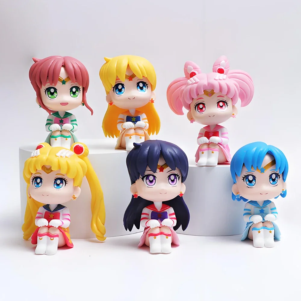 6PCS/Set Pretty Guardian Sailor Moon 7cm Anime Figure Tsukino Usagi Chibiusa Hino Rei Kino Makoto Figurine PVC Model Toy Gifts