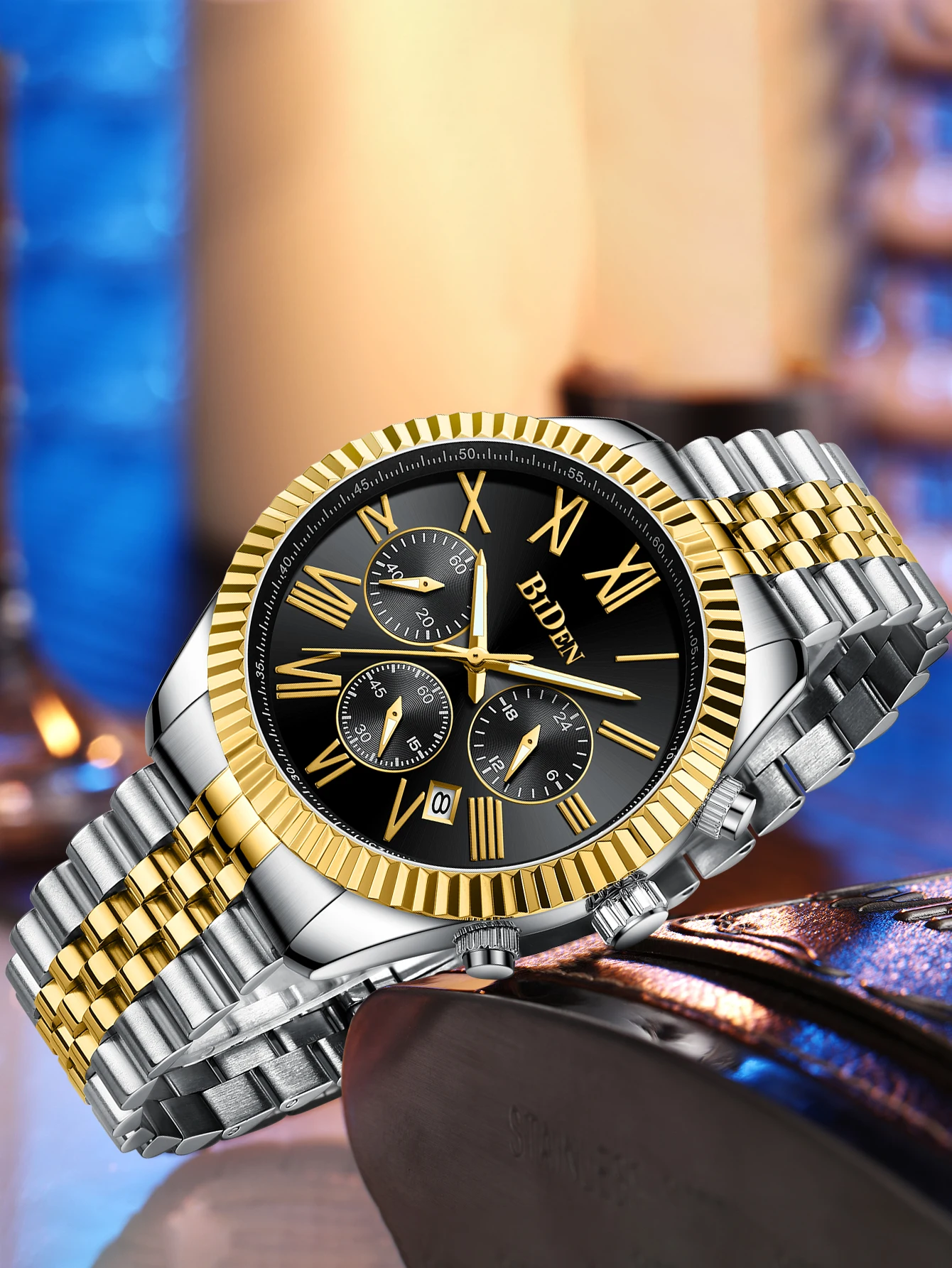 

BIDEN Men's Watch Top Brand Luxury Original Waterproof Quartz Men's Watch Gold Skeleton Style 24-hour High Quality New Edition