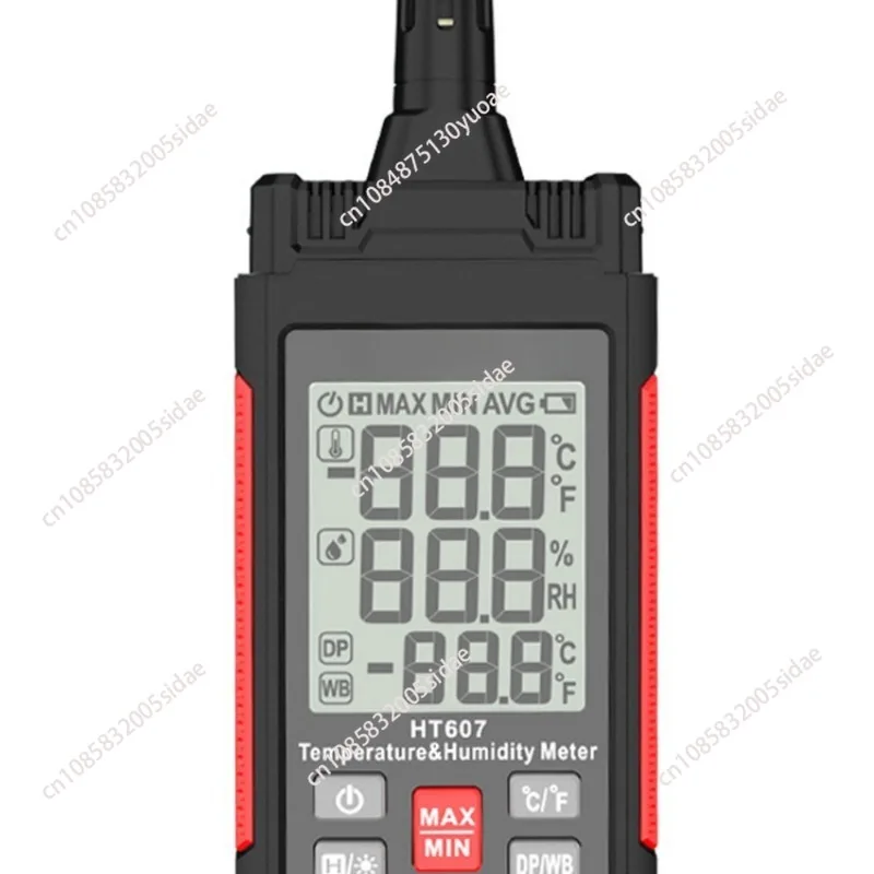 HT607 Digital Psychrometer Ambient Humidity Meter C/F Unit Thermometer Temperature Humidity Meter with Dew Point Wet Bulb