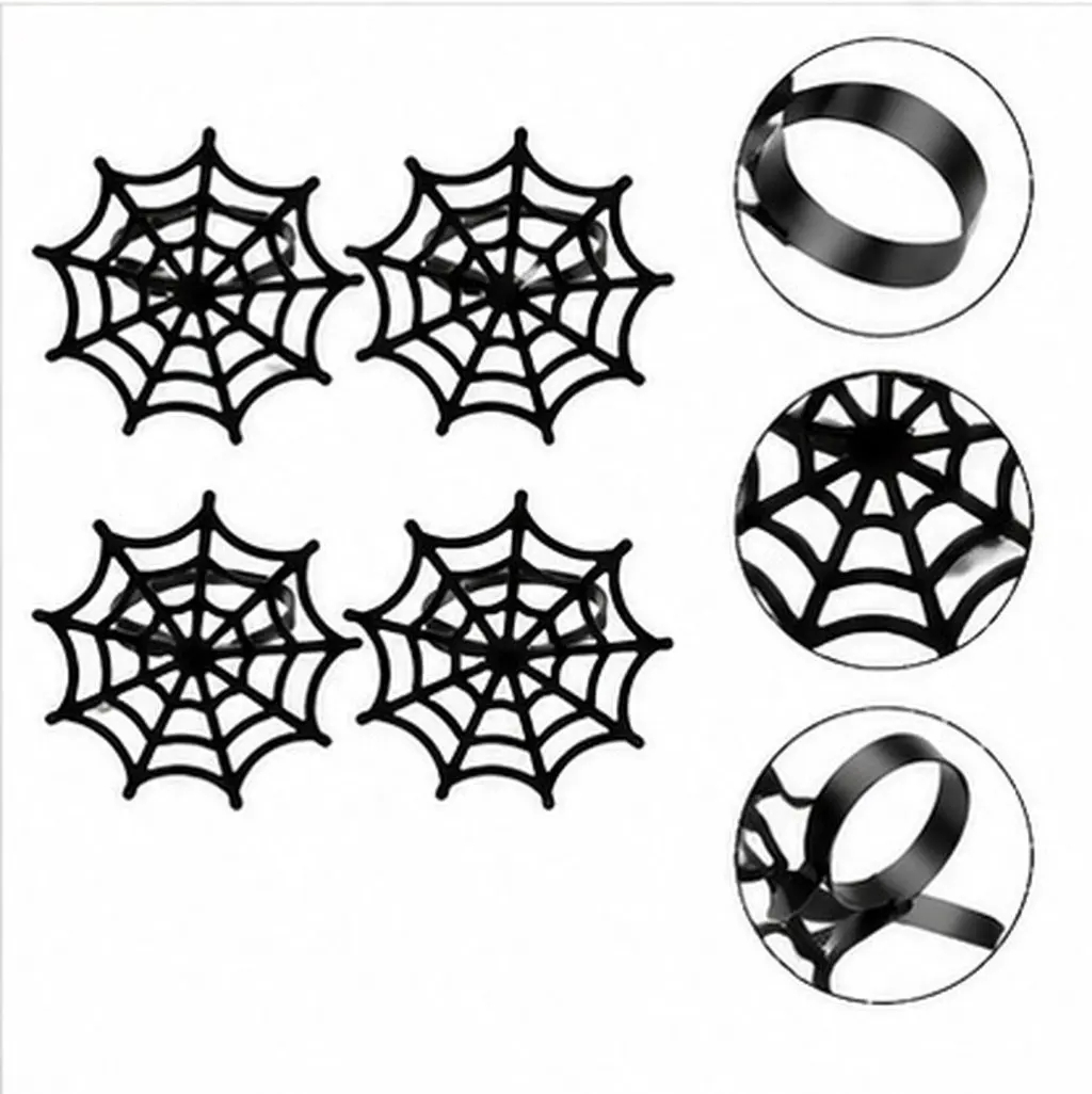 4Pcs Halloween Spider Web Napkin Ring Set Creative Party Napkin Holder for Banquet Dinner Hotel Decor Festive Table Accessory