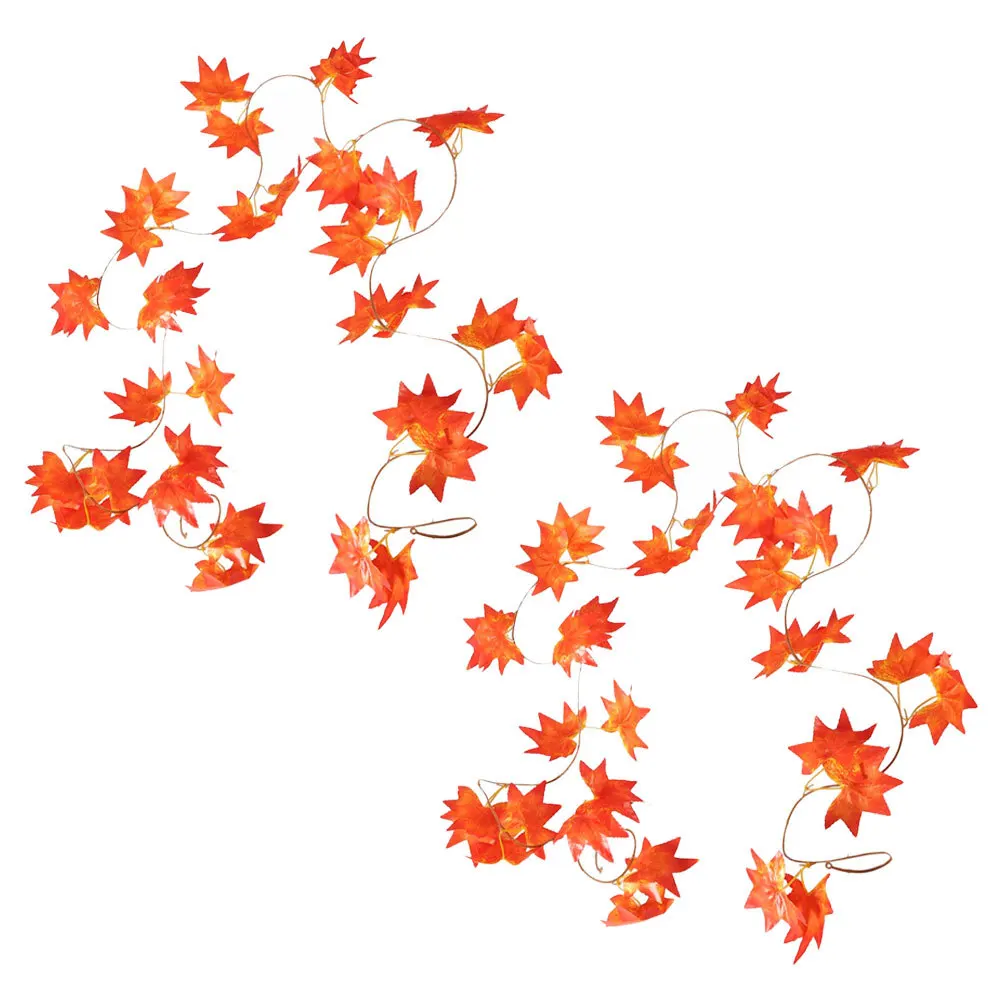 

2Pcs Red Maple Leaves Garlands 2.4m Artificial Autumn Fall Hanging Plant Decoration Wedding Banquet Fake Maple Leaves