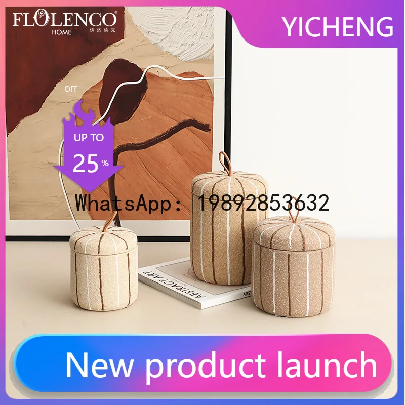 

DSA hand-painted coarse sand ceramic decorative tank B & B exhibition hall side cabinet decorative storage bottle ornament